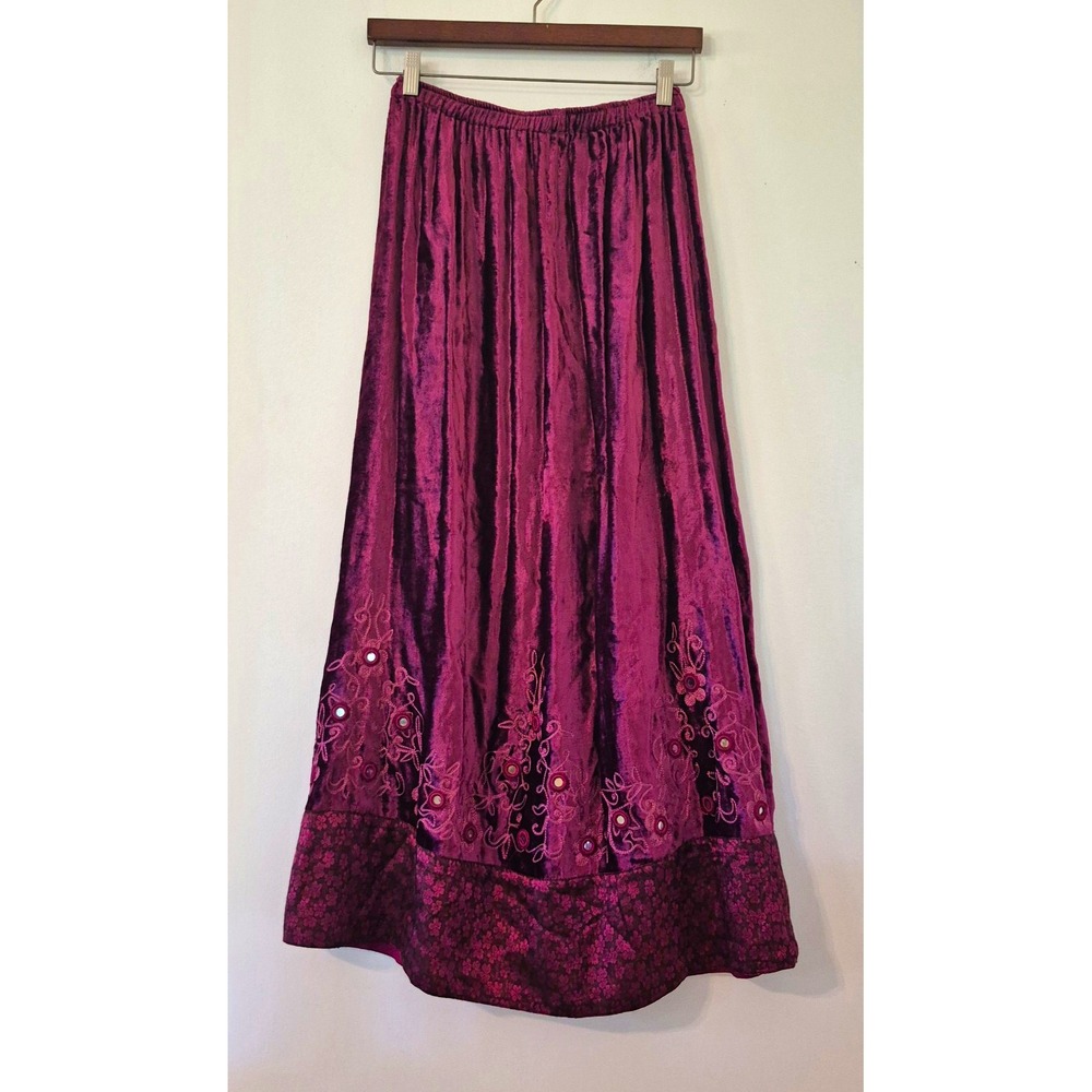 VTG 90s Velvet Maxi Skirt Size S Embroidered Whimsigoth Boho Fairy Grunge Witchy